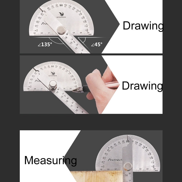 0-180 Degree Stainless Steel Protractor Angle Finder with 0-150mm Arm Measuring Ruler Tool, 0-150mm Ruler