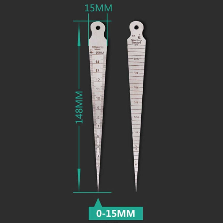 Wedge Feeler Gap 1-15mm Thick Stainless Steel Ruler Inspection Taper Gauge Metric Imperial Measure Tool, 1-15mm Thick Metric Imperial