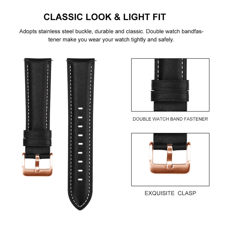 For Garmin Forerunner 265S / 255S / Venu 2S 18mm Rose Gold Buckle Genuine Leather Watch Band, For Garmin Forerunner 265S / 255S / Venu 2S