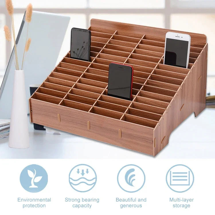 Wooden Multi-cell Mobile Phone Film Stand Desktop Accessories Display Rack, 14 Grids, Size: 21x17x16cm, 14 Grids, Brown