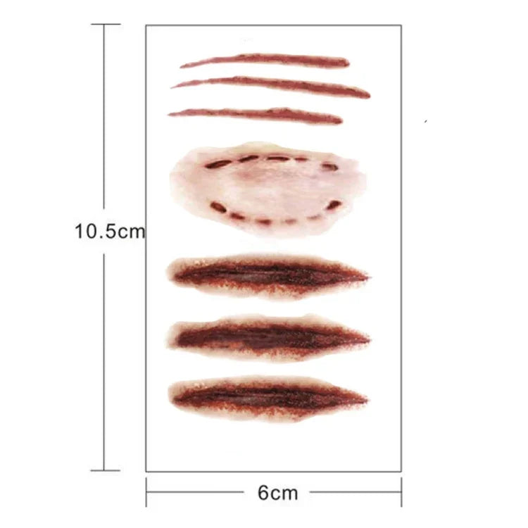 10pcs S-250 Halloween Terror Realistic Scratches Wound Injury Scar Temporary Tattoo Sticker, S-250/10pcs