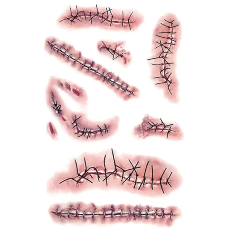 20pcs S-263 Halloween Terror Realistic Wound Injury Scar Temporary Tattoo Sticker, S-263/20pcs