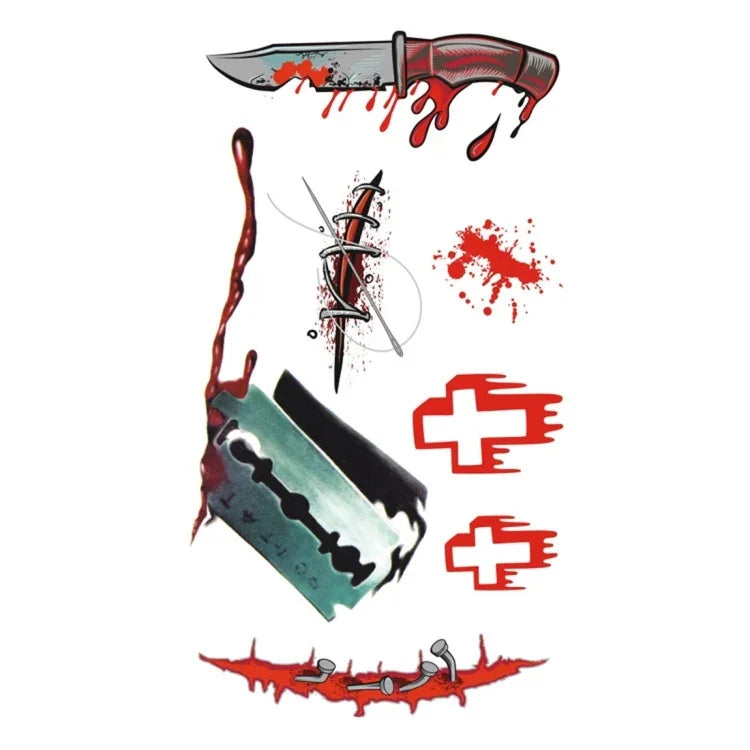 10pcs S-299 Halloween Terror Wound Realistic Blood Injury Scar Temporary Tattoo Sticker, S-299/10pcs
