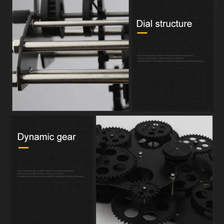 Home Simple European Style Triangular Mechanical Gears Wall Clock, Black