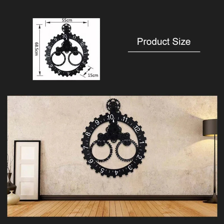Home Simple European Style Triangular Mechanical Gears Wall Clock, Black