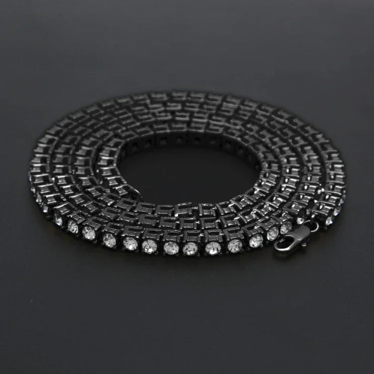 Mens Hip Hop Punk Single Row Crystal Inlaid Alloy Chain Necklace, Size: 30 inch, Size: 30 inch