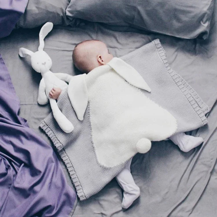 Rabbit Pattern Stereoscopic Ears Baby Knitted Blanket, Rabbit Pattern
