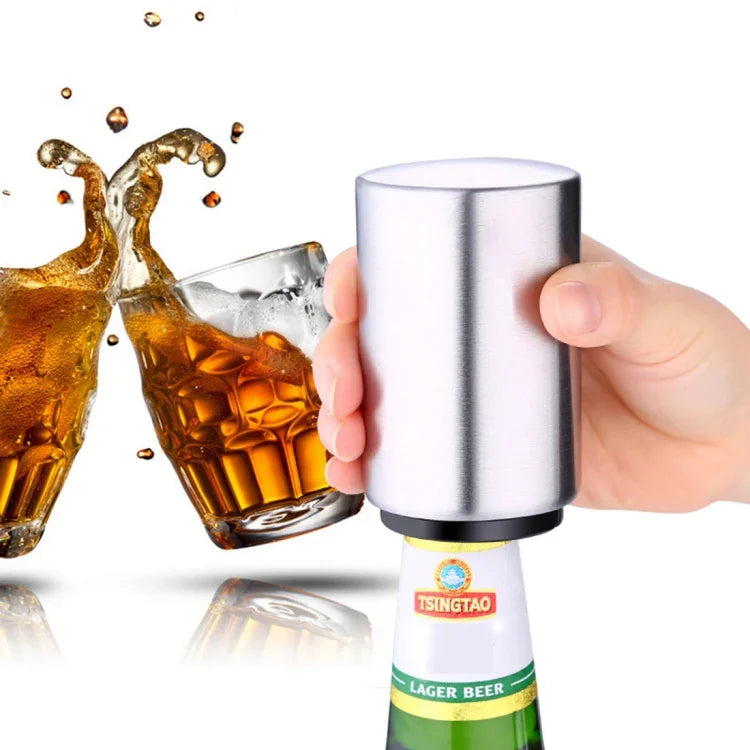Magnetic Automatic Beer Bottle Cap Opener Stainless Steel Push Down Beer Opener Kitchen Gadgets, Size: 8.5 x 5.2cm, Magnetic Opener