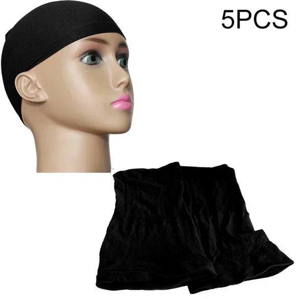 5pcs High Elastic Silk Socks Fake Hair Net Wig Liner Caps Snood Mesh, B, Color:Black, B, Color:Flesh Color, B