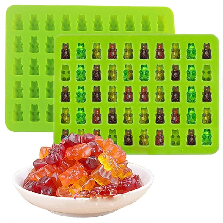 2 PCS 50 Holes Small Bear Chocolate Tray Silicone Mold Cookie Mold Candy Mold, Random Color Delivery, Size: 19*13.7*1cm, 50-Grid