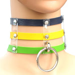 Harajuku Fashion Punk Gothic Rivets Collar Hand 3-rows Caged Leather Collar Necklace, (Silver), (Green), (Red+Yellow+Red), (White+Dark Blue+Red), (Baby Blue), (Gold), (Baby Blue+White+Baby Blue), (Red+White+Green), (Dark Blue+White+Red), (Red+White+Red...