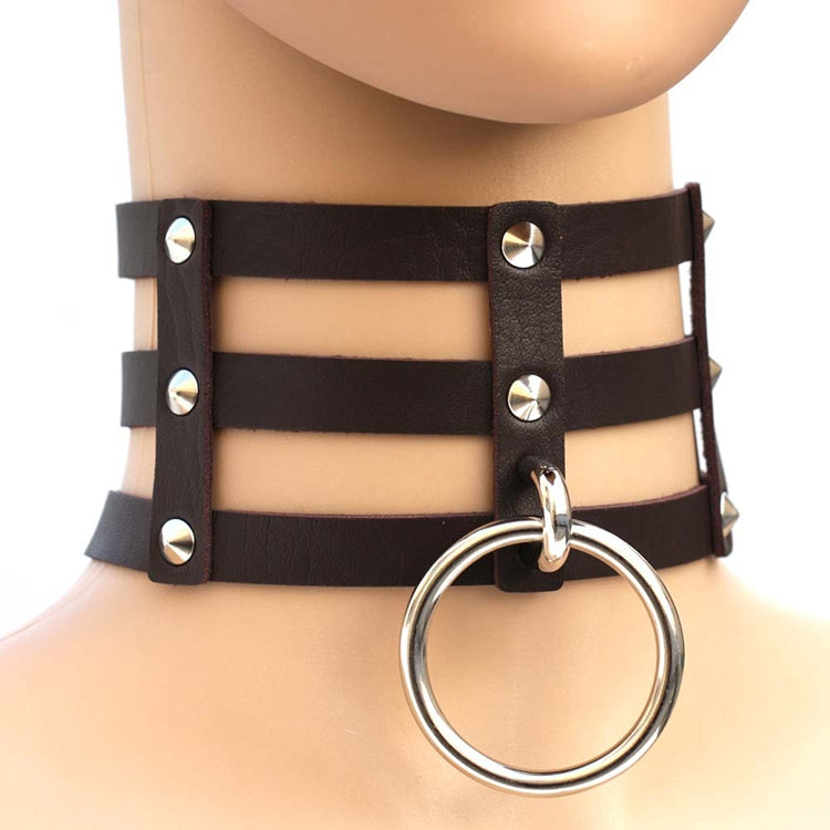 Harajuku Fashion Punk Gothic Rivets Collar Hand 3-rows Caged Leather Collar Necklace, (Silver), (Green), (Red+Yellow+Red), (White+Dark Blue+Red), (Baby Blue), (Gold), (Baby Blue+White+Baby Blue), (Red+White+Green), (Dark Blue+White+Red), (Red+White+Red...