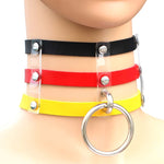 Harajuku Fashion Punk Gothic Rivets Collar Hand 3-rows Caged Leather Collar Necklace, (Silver), (Green), (Red+Yellow+Red), (White+Dark Blue+Red), (Baby Blue), (Gold), (Baby Blue+White+Baby Blue), (Red+White+Green), (Dark Blue+White+Red), (Red+White+Red...