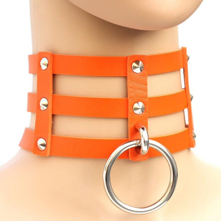Harajuku Fashion Punk Gothic Rivets Collar Hand 3-rows Caged Leather Collar Necklace, (Silver), (Green), (Red+Yellow+Red), (White+Dark Blue+Red), (Baby Blue), (Gold), (Baby Blue+White+Baby Blue), (Red+White+Green), (Dark Blue+White+Red), (Red+White+Red...