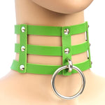 Harajuku Fashion Punk Gothic Rivets Collar Hand 3-rows Caged Leather Collar Necklace, (Silver), (Green), (Red+Yellow+Red), (White+Dark Blue+Red), (Baby Blue), (Gold), (Baby Blue+White+Baby Blue), (Red+White+Green), (Dark Blue+White+Red), (Red+White+Red...