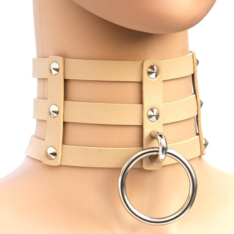 Harajuku Fashion Punk Gothic Rivets Collar Hand 3-rows Caged Leather Collar Necklace, (Silver), (Green), (Red+Yellow+Red), (White+Dark Blue+Red), (Baby Blue), (Gold), (Baby Blue+White+Baby Blue), (Red+White+Green), (Dark Blue+White+Red), (Red+White+Red...