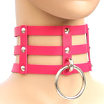 Harajuku Fashion Punk Gothic Rivets Collar Hand 3-rows Caged Leather Collar Necklace, (Silver), (Green), (Red+Yellow+Red), (White+Dark Blue+Red), (Baby Blue), (Gold), (Baby Blue+White+Baby Blue), (Red+White+Green), (Dark Blue+White+Red), (Red+White+Red...