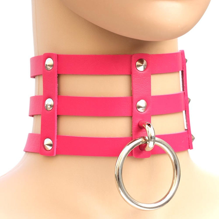 Harajuku Fashion Punk Gothic Rivets Collar Hand 3-rows Caged Leather Collar Necklace, (Silver), (Green), (Red+Yellow+Red), (White+Dark Blue+Red), (Baby Blue), (Gold), (Baby Blue+White+Baby Blue), (Red+White+Green), (Dark Blue+White+Red), (Red+White+Red...