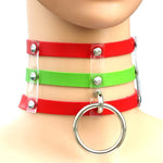Harajuku Fashion Punk Gothic Rivets Collar Hand 3-rows Caged Leather Collar Necklace, (Silver), (Green), (Red+Yellow+Red), (White+Dark Blue+Red), (Baby Blue), (Gold), (Baby Blue+White+Baby Blue), (Red+White+Green), (Dark Blue+White+Red), (Red+White+Red...