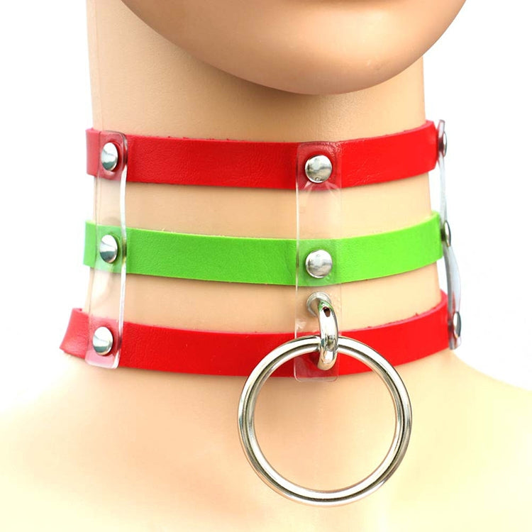 Harajuku Fashion Punk Gothic Rivets Collar Hand 3-rows Caged Leather Collar Necklace, (Silver), (Green), (Red+Yellow+Red), (White+Dark Blue+Red), (Baby Blue), (Gold), (Baby Blue+White+Baby Blue), (Red+White+Green), (Dark Blue+White+Red), (Red+White+Red...