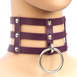 Harajuku Fashion Punk Gothic Rivets Collar Hand 3-rows Caged Leather Collar Necklace, (Silver), (Green), (Red+Yellow+Red), (White+Dark Blue+Red), (Baby Blue), (Gold), (Baby Blue+White+Baby Blue), (Red+White+Green), (Dark Blue+White+Red), (Red+White+Red...