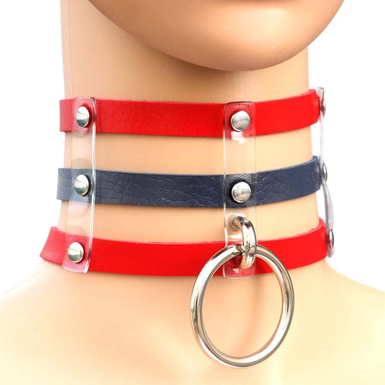 Harajuku Fashion Punk Gothic Rivets Collar Hand 3-rows Caged Leather Collar Necklace, (Silver), (Green), (Red+Yellow+Red), (White+Dark Blue+Red), (Baby Blue), (Gold), (Baby Blue+White+Baby Blue), (Red+White+Green), (Dark Blue+White+Red), (Red+White+Red...