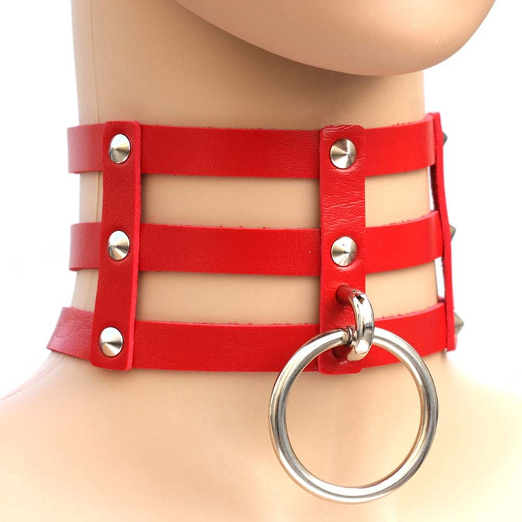 Harajuku Fashion Punk Gothic Rivets Collar Hand 3-rows Caged Leather Collar Necklace, (Silver), (Green), (Red+Yellow+Red), (White+Dark Blue+Red), (Baby Blue), (Gold), (Baby Blue+White+Baby Blue), (Red+White+Green), (Dark Blue+White+Red), (Red+White+Red...