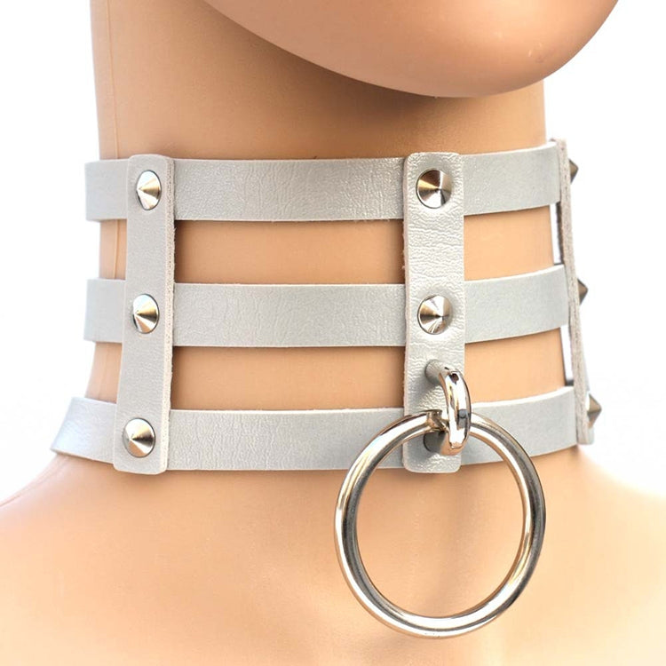 Harajuku Fashion Punk Gothic Rivets Collar Hand 3-rows Caged Leather Collar Necklace, (Silver), (Green), (Red+Yellow+Red), (White+Dark Blue+Red), (Baby Blue), (Gold), (Baby Blue+White+Baby Blue), (Red+White+Green), (Dark Blue+White+Red), (Red+White+Red...