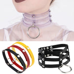 Harajuku Fashion Punk Gothic Rivets Collar Hand 3-rows Caged Leather Collar Necklace, (Silver), (Green), (Red+Yellow+Red), (White+Dark Blue+Red), (Baby Blue), (Gold), (Baby Blue+White+Baby Blue), (Red+White+Green), (Dark Blue+White+Red), (Red+White+Red...