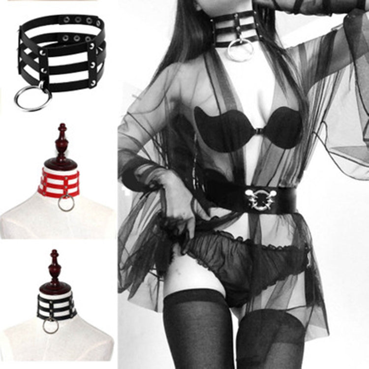 Harajuku Fashion Punk Gothic Rivets Collar Hand 3-rows Caged Leather Collar Necklace, (Silver), (Green), (Red+Yellow+Red), (White+Dark Blue+Red), (Baby Blue), (Gold), (Baby Blue+White+Baby Blue), (Red+White+Green), (Dark Blue+White+Red), (Red+White+Red...
