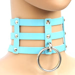 Harajuku Fashion Punk Gothic Rivets Collar Hand 3-rows Caged Leather Collar Necklace, (Silver), (Green), (Red+Yellow+Red), (White+Dark Blue+Red), (Baby Blue), (Gold), (Baby Blue+White+Baby Blue), (Red+White+Green), (Dark Blue+White+Red), (Red+White+Red...