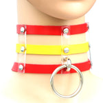 Harajuku Fashion Punk Gothic Rivets Collar Hand 3-rows Caged Leather Collar Necklace, (Silver), (Green), (Red+Yellow+Red), (White+Dark Blue+Red), (Baby Blue), (Gold), (Baby Blue+White+Baby Blue), (Red+White+Green), (Dark Blue+White+Red), (Red+White+Red...