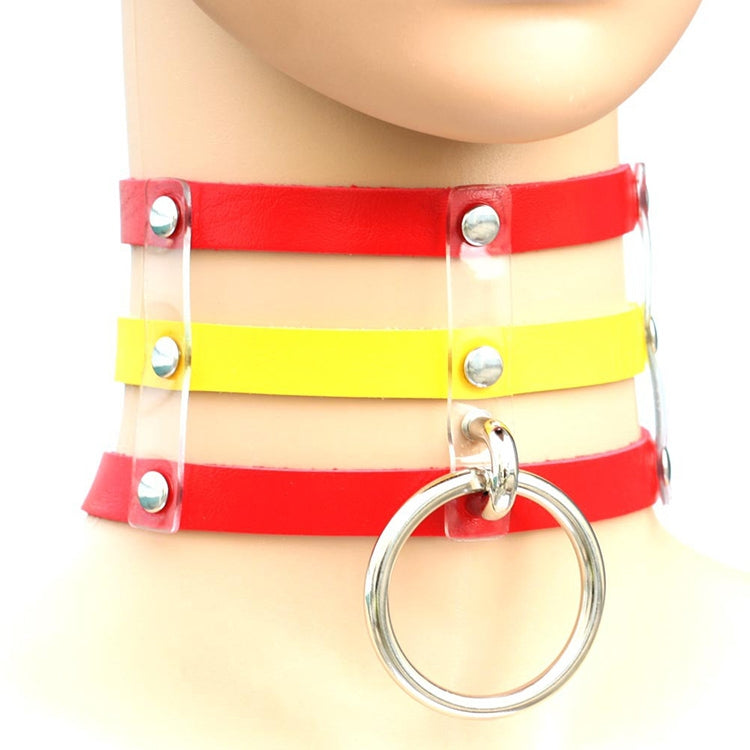 Harajuku Fashion Punk Gothic Rivets Collar Hand 3-rows Caged Leather Collar Necklace, (Silver), (Green), (Red+Yellow+Red), (White+Dark Blue+Red), (Baby Blue), (Gold), (Baby Blue+White+Baby Blue), (Red+White+Green), (Dark Blue+White+Red), (Red+White+Red...