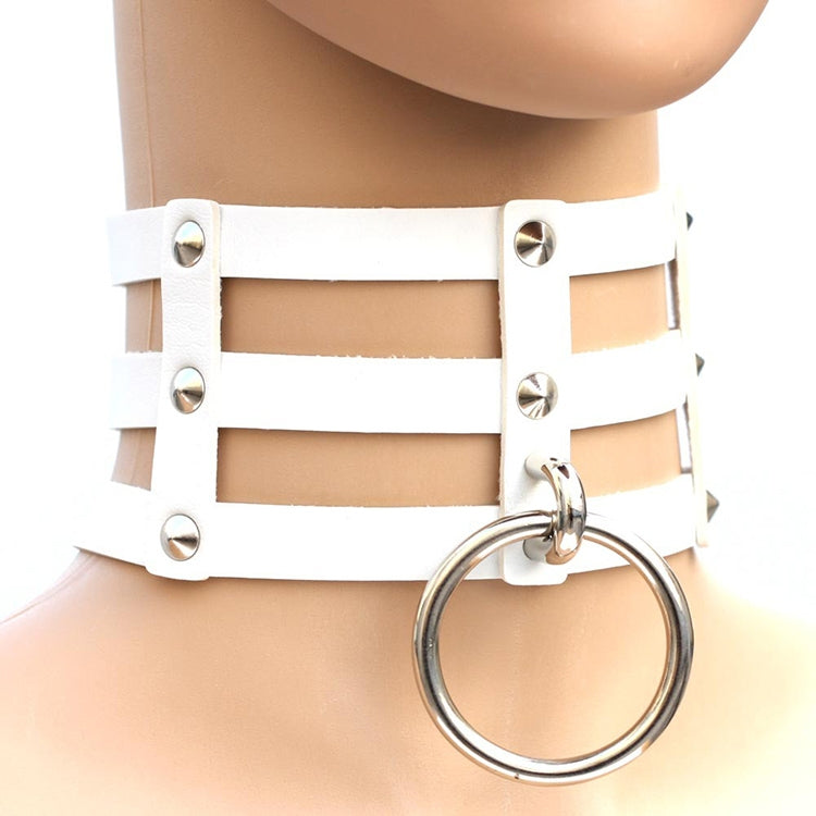 Harajuku Fashion Punk Gothic Rivets Collar Hand 3-rows Caged Leather Collar Necklace, (Silver), (Green), (Red+Yellow+Red), (White+Dark Blue+Red), (Baby Blue), (Gold), (Baby Blue+White+Baby Blue), (Red+White+Green), (Dark Blue+White+Red), (Red+White+Red...