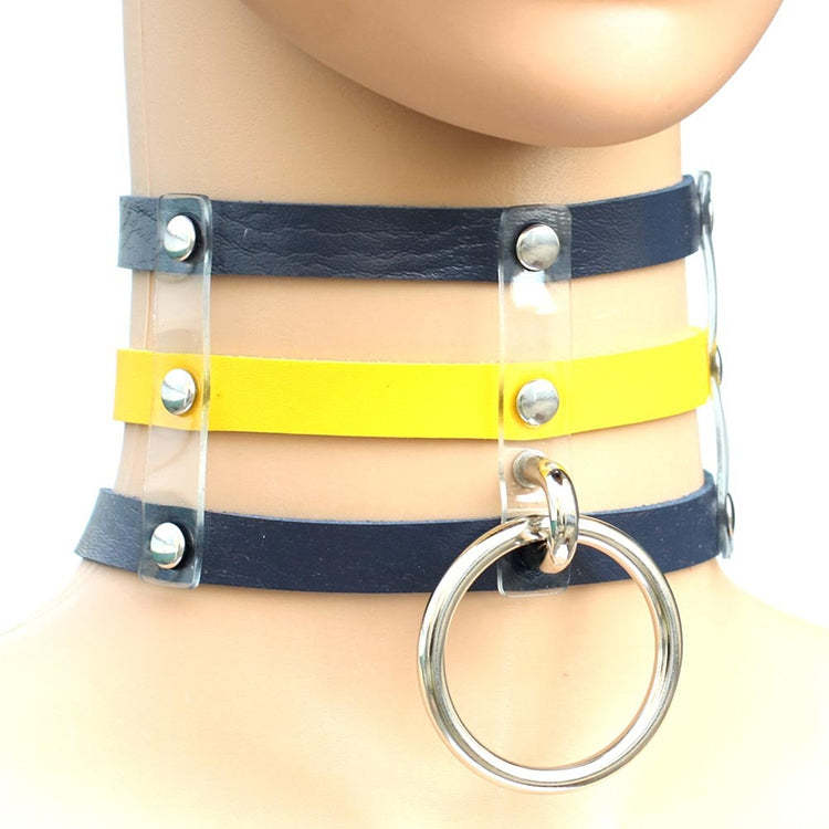 Harajuku Fashion Punk Gothic Rivets Collar Hand 3-rows Caged Leather Collar Necklace, (Silver), (Green), (Red+Yellow+Red), (White+Dark Blue+Red), (Baby Blue), (Gold), (Baby Blue+White+Baby Blue), (Red+White+Green), (Dark Blue+White+Red), (Red+White+Red...