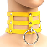 Harajuku Fashion Punk Gothic Rivets Collar Hand 3-rows Caged Leather Collar Necklace, (Silver), (Green), (Red+Yellow+Red), (White+Dark Blue+Red), (Baby Blue), (Gold), (Baby Blue+White+Baby Blue), (Red+White+Green), (Dark Blue+White+Red), (Red+White+Red...