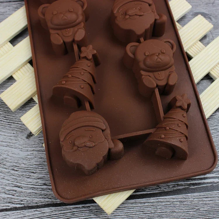 2 PCS Christmas Tree Santa Claus Chocolate Dessert Pastry Kitchen Baking Silicone Ice Lattice Mold, Santa Claus