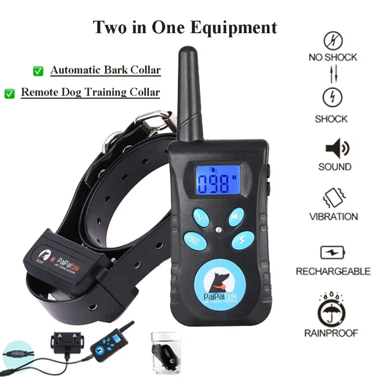 Automatic Anti Barking Collar Pet Training Control System + Electric Shock PU Leather Collar for Dogs, PD520