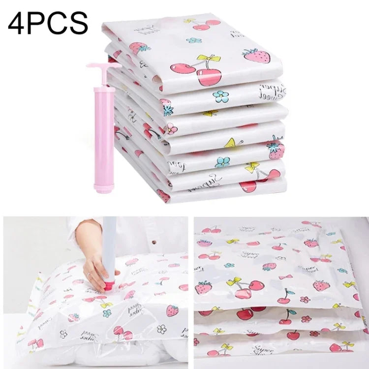 4PCS Space Saving Candy Color Pattern Vacuum Storage Bag, Explosion-proof Thinken Quilts Clothing Vacuum Seal Storage Bag with a Free Hand Pump, Size: 70*90 cm, Size: 70*90 cm
