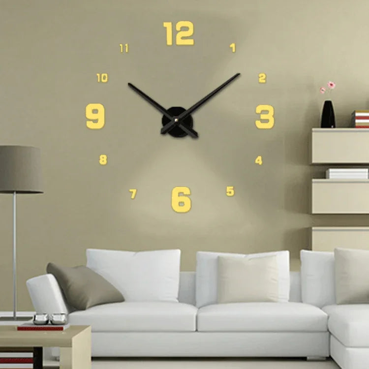 Bedroom Home Decoration Mirrored Number Frameless Large 3D DIY Wall Sticker Mute Clock, Size: 100*100cm, 3M005 (Black), 3M005 (Gold), 3M005 (Silver)