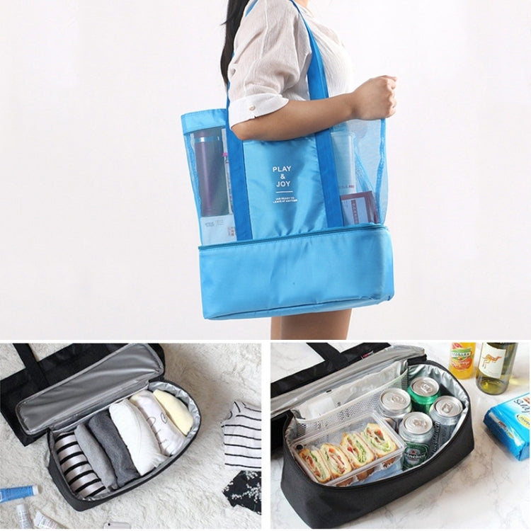Portable Double Layer Mesh Sport Duffel Beach Picnic Shoulder Storage Bag Handbag, Double Layer Handbag(Blue), Double Layer Handbag(Green)