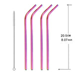 5pcs Reusable Stainless Steel Bent Drinking Straw + Cleaner Brush Set Kit,  215*8mm, 215*8mm (Bent)