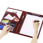 Office Supplies Business Style Leather Document Folder with 30-pages A4 Note Pad & Calculator