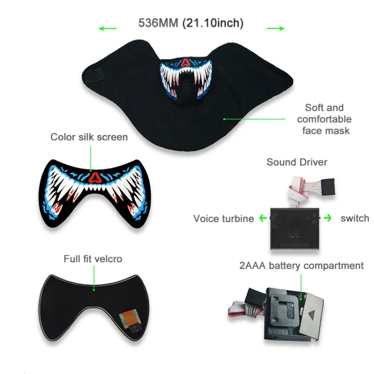 FG-MA-02 Halloween Mask Voice Control LED Cold Light Terror Cosplay Mask, FG-MA-02
