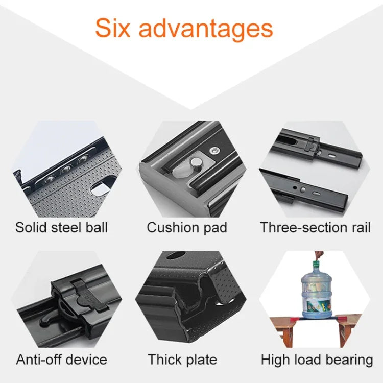 20 inches 3-section Mute Cold Rolled Steel Sliding Drawer Slides Ball Slide Rail Length: 50cm, 20 inches (Cold Rolled Steel)
