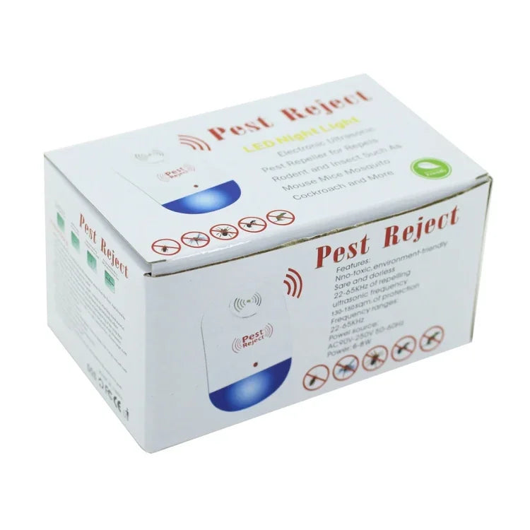 Electronic Ultrasonic Mosquito Rat Pest Control Repeller with LED Light, EU Plug AC90V-250V (White+Blue), EU Plug