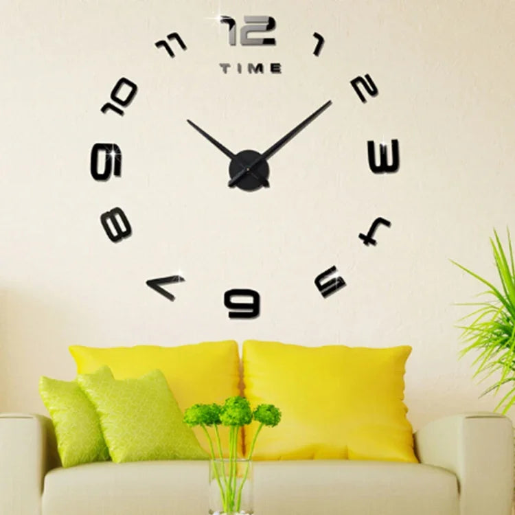 Bedroom Home Office Decoration Modern Frameless Large Number DIY 3D Mirror Wall Sticker Quiet Clock, Size: 100*100cm, 3M007 (Black), 3M007 (Silver)