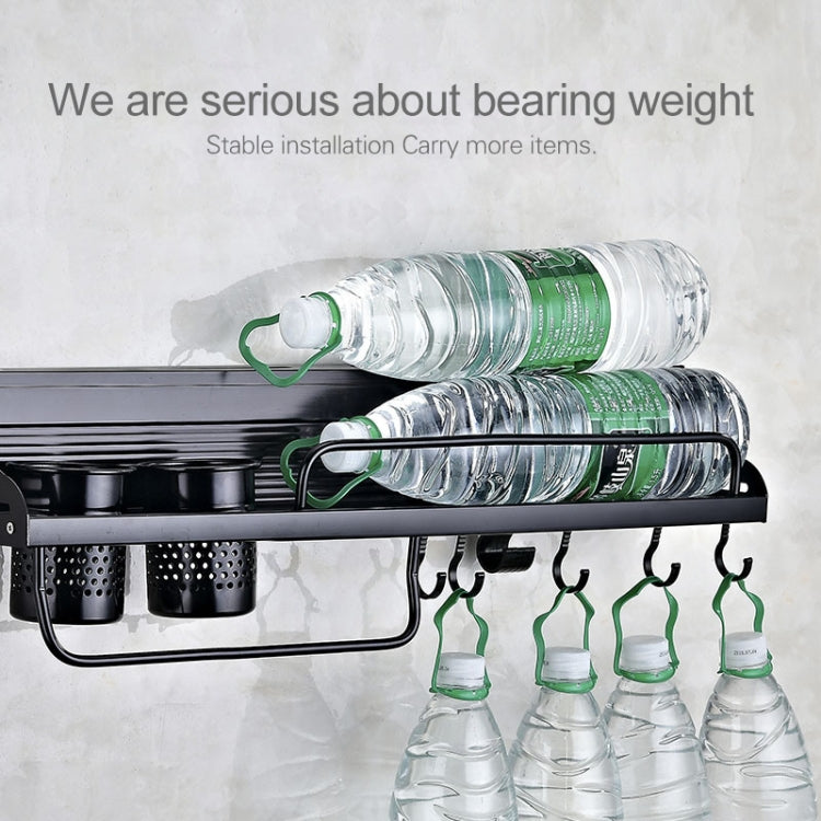 A Version 50cm 2 Cup 8 Hooks Kitchen Multi-function Wall-mounted Condiment Storage Rack, A Version 50cm 2 Cup