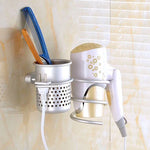 Hair Dryer Holder Wall Mount Hanging Rack Organizer Hook Spiral Bathroom Bracket, With Mesh Holder