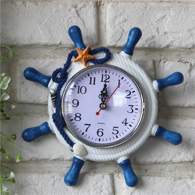 Wooden Helmsman Ship Wheel Shape Decorative Living Room Wall Clock, Size: 22*22*2.5cm, HC5673A, HC5673B